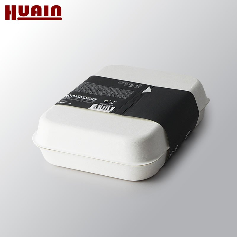 Biodegradable Disposable Clamshell Packaging White Color Recycled Paper Pulp Tray Sugarcane Box