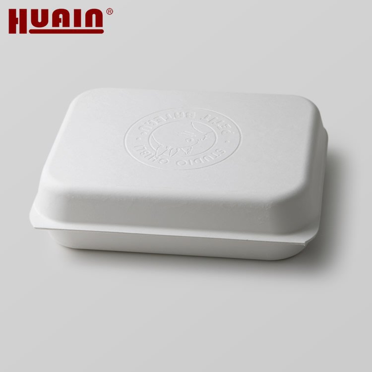 Biodegradable Disposable Clamshell Packaging White Color Recycled Paper Pulp Tray Sugarcane Box