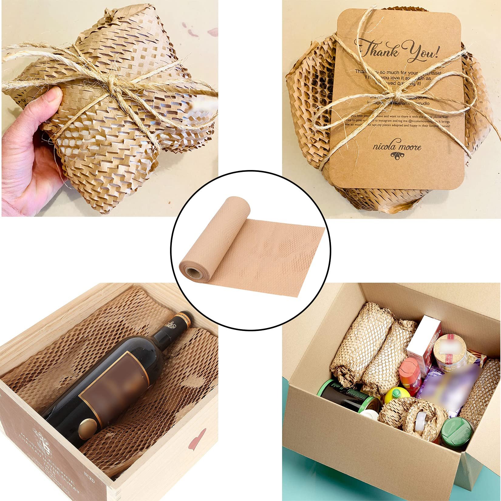 2024 Factory wholesale protective cushion compostable honeycomb kraft paper roll filler for bottle bouquet shipping logistic