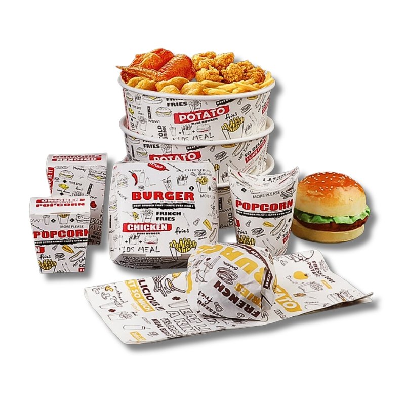 Wholesale Custom Food Grade Fast Food Snack Packaging Paper Box Recyclable Greaseproof paper Hamburger fried chicken box