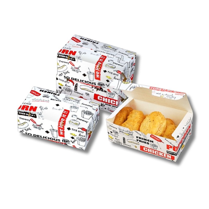 Wholesale Custom Food Grade Fast Food Snack Packaging Paper Box Recyclable Greaseproof paper Hamburger fried chicken box