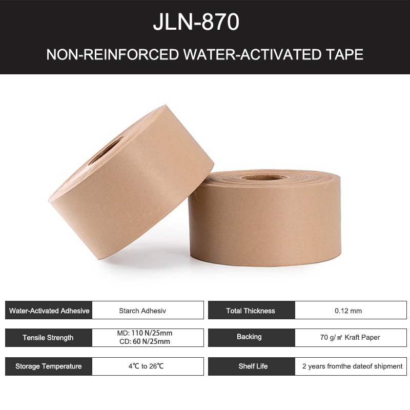 JL3 Manufacturer Wholesale Customized 70g Backing 0.12 Mm Thickness ECO Kraft Paper Tape Packaging Shipping Water Activated Tape