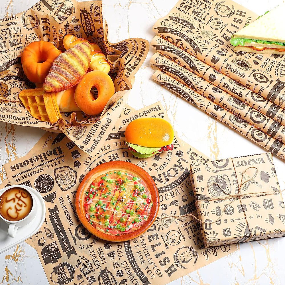 Custom logo printing hamburger oil proof tissue packaging paper sandwich greaseproof shawarma food grade wax packaging paper