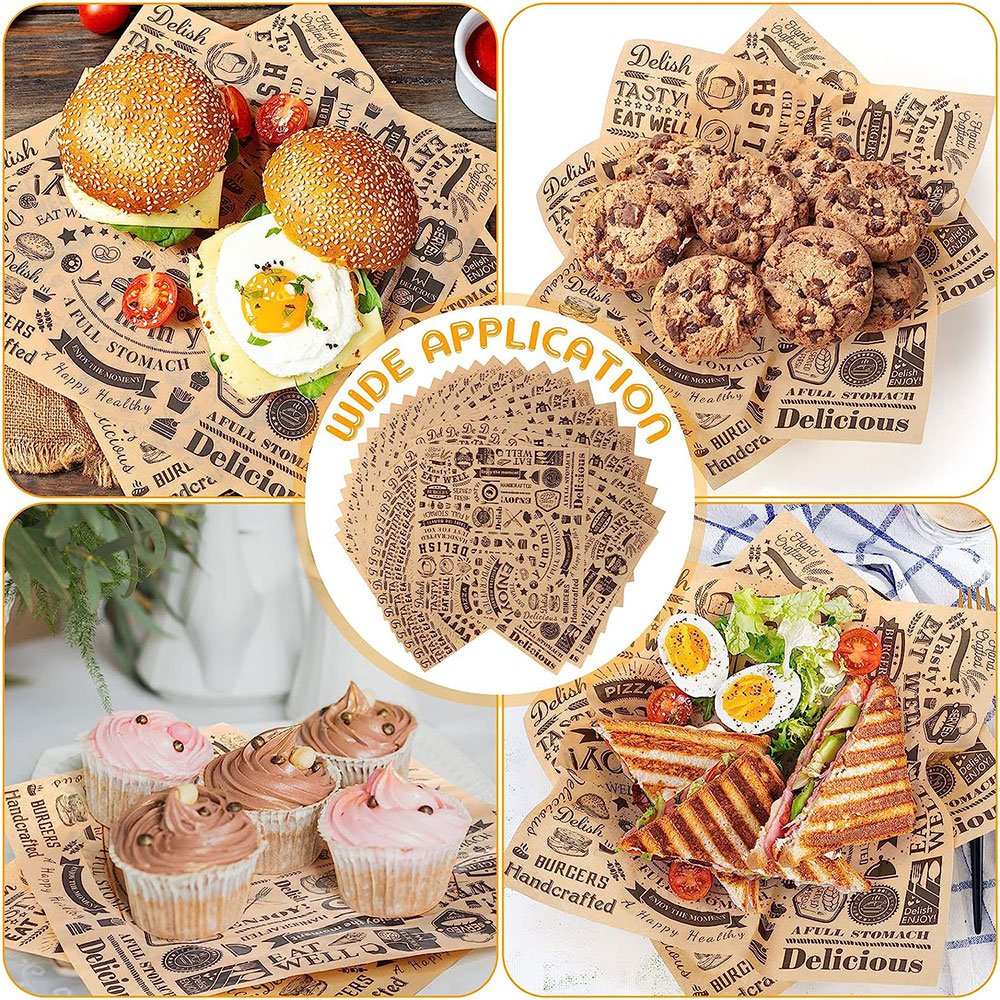 Custom logo printing hamburger oil proof tissue packaging paper sandwich greaseproof shawarma food grade wax packaging paper