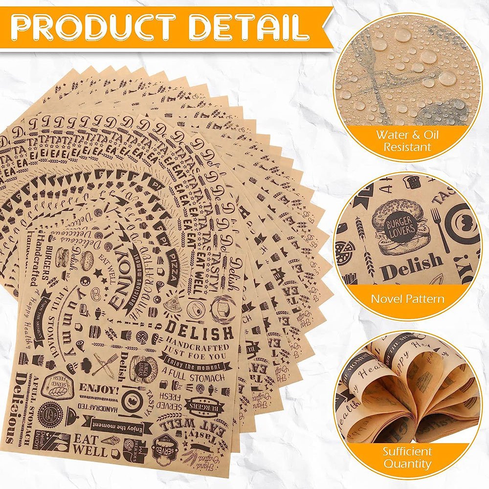 Custom logo printing hamburger oil proof tissue packaging paper sandwich greaseproof shawarma food grade wax packaging paper