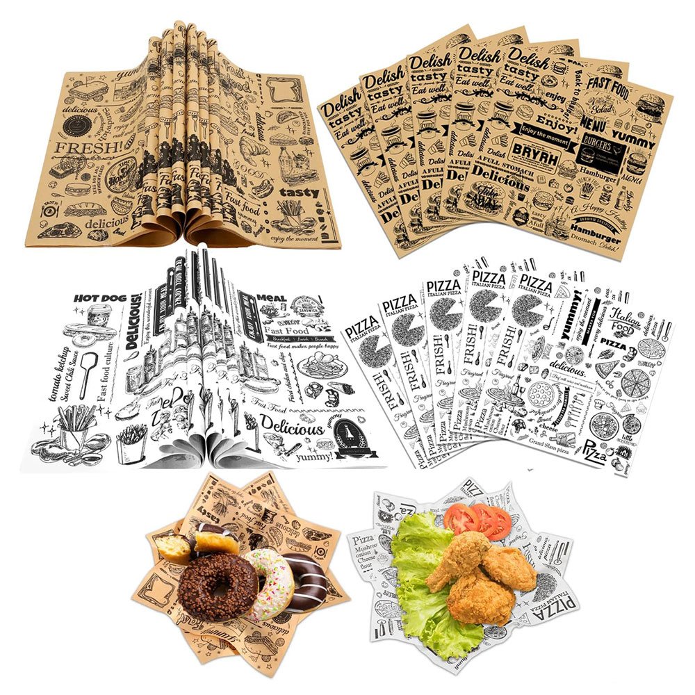 Custom logo printing hamburger oil proof tissue packaging paper sandwich greaseproof shawarma food grade wax packaging paper