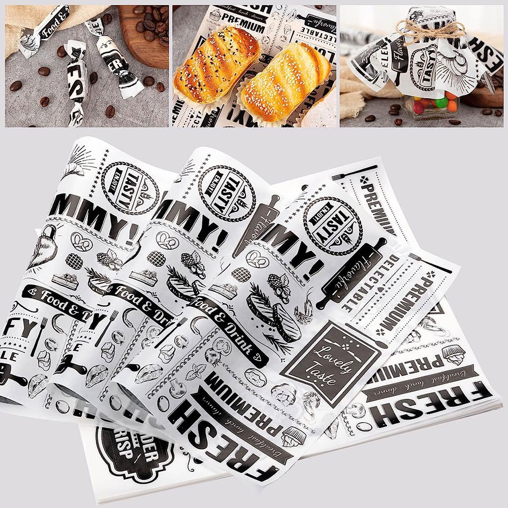 Custom logo printing hamburger oil proof tissue packaging paper sandwich greaseproof shawarma food grade wax packaging paper