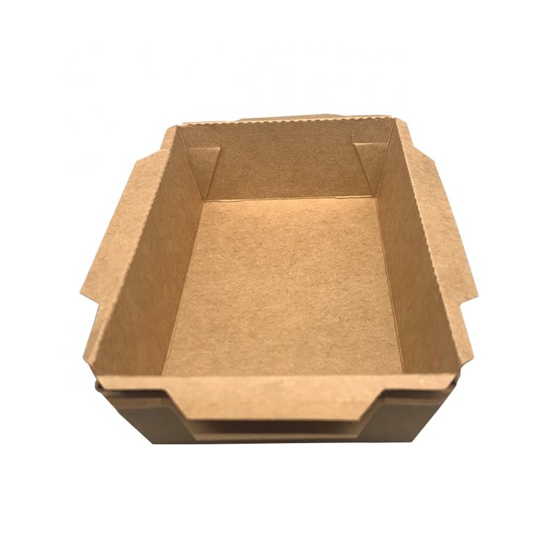 Fast Food Biodegradable Container Original Color Kraft Paper with Foil Recyclable Take-Away Food Packaging Boxes