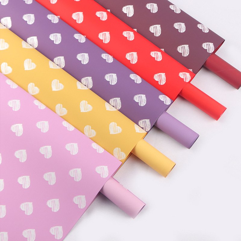 20 Sheet Waterproof Heart Pattern Flower Wrapping Paper Florist Supplies Packaging Paper for Birthday Wedding Gift DIY