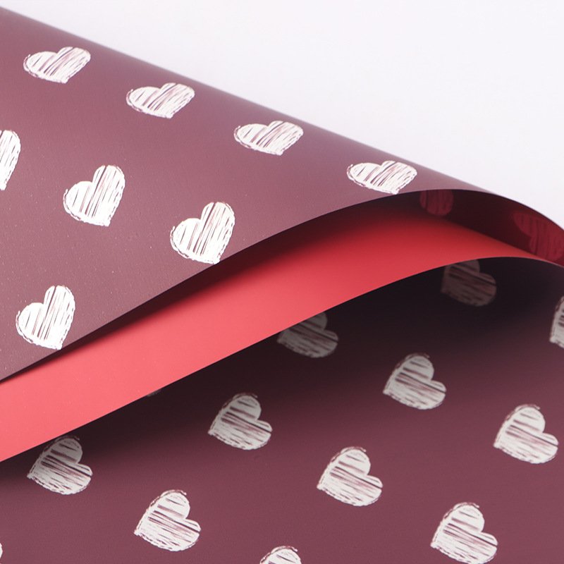 20 Sheet Waterproof Heart Pattern Flower Wrapping Paper Florist Supplies Packaging Paper for Birthday Wedding Gift DIY