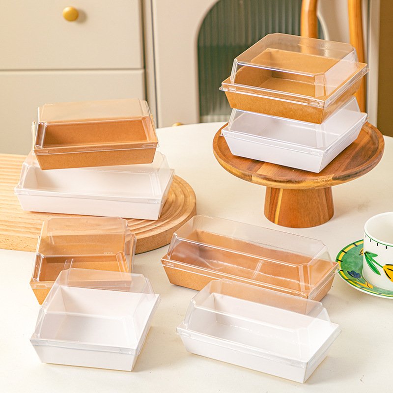 Picnic Box Disposable Cake Sandwich Dessert Bread Packaging Transparent Lid Food Take Away Kraft Carton