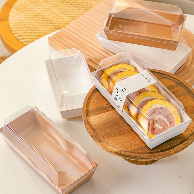 Picnic Box Disposable Cake Sandwich Dessert Bread Packaging Transparent Lid Food Take Away Kraft Carton