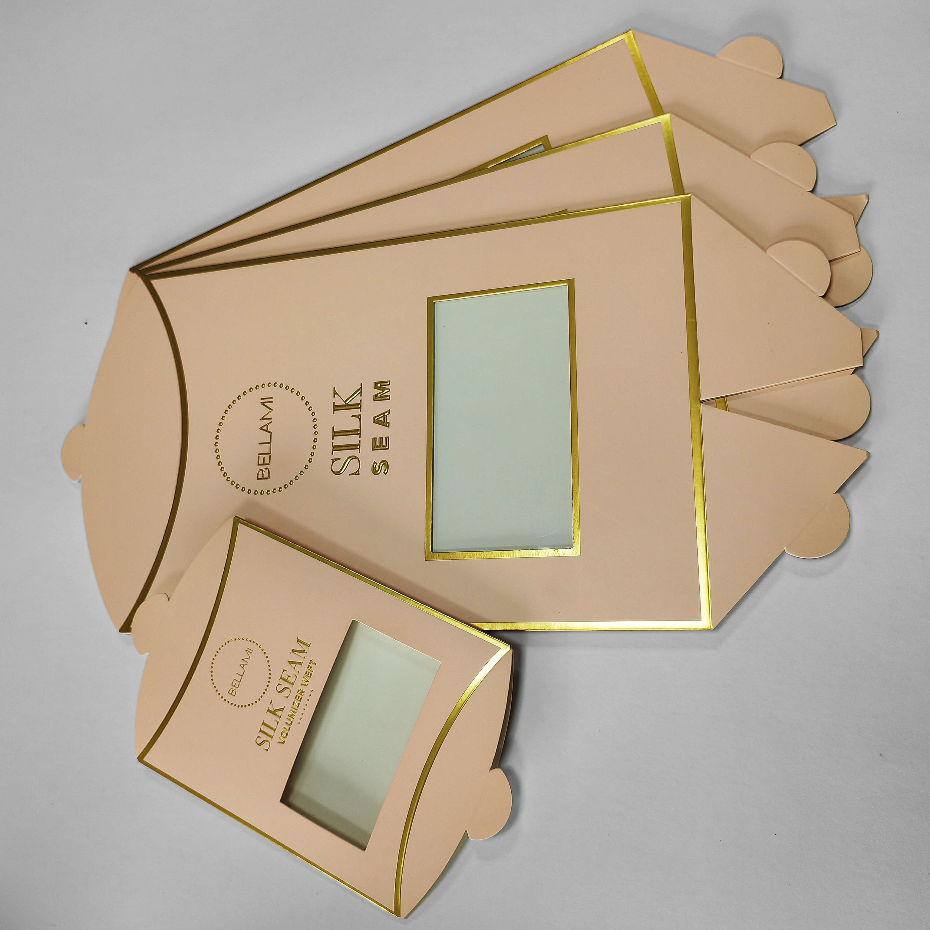 Custom Unique Arc-Shaped Pillow Shape Wig Packaging Paper Box Recyclable For Hair Extensions