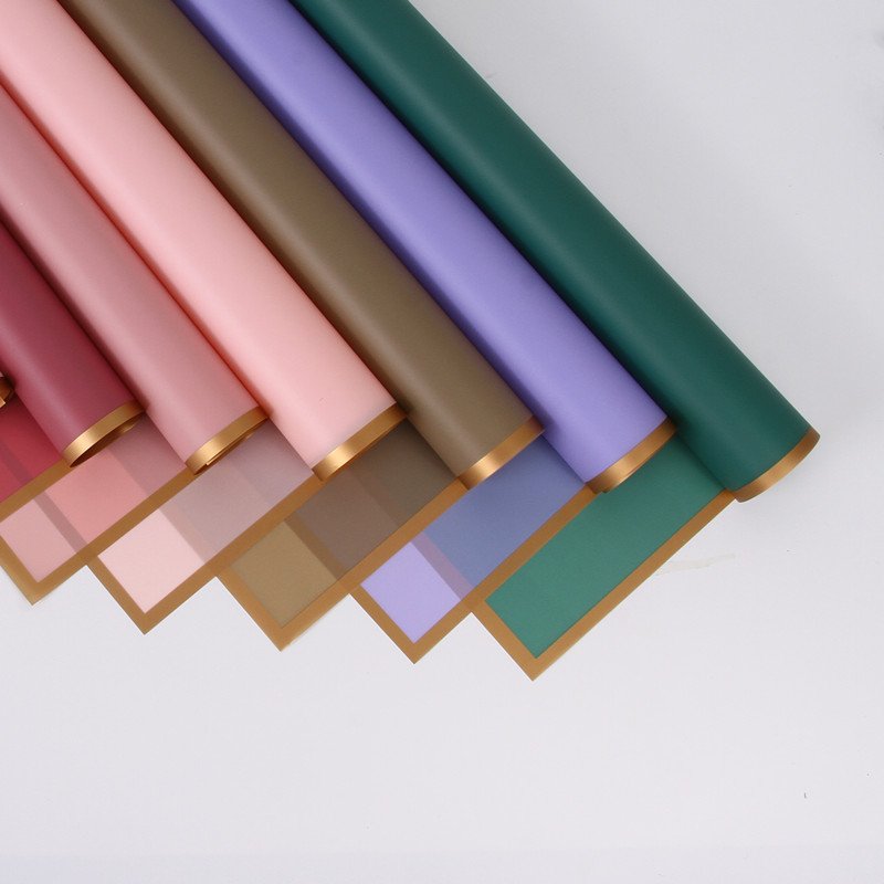 Jixuan 58*58cm Wholesale gold edged flower bouquet waterproof flower packaging paper