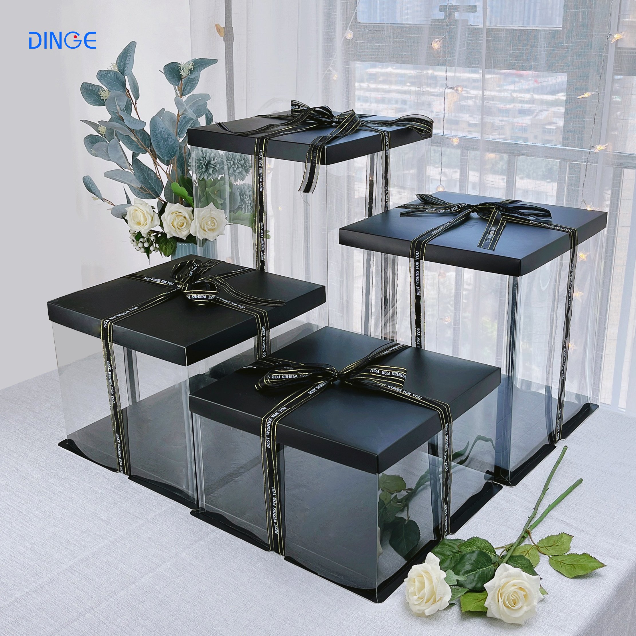cake high rigid tall acetate wedding rectangle transport safe box delivery favour window 10x10x5 inch