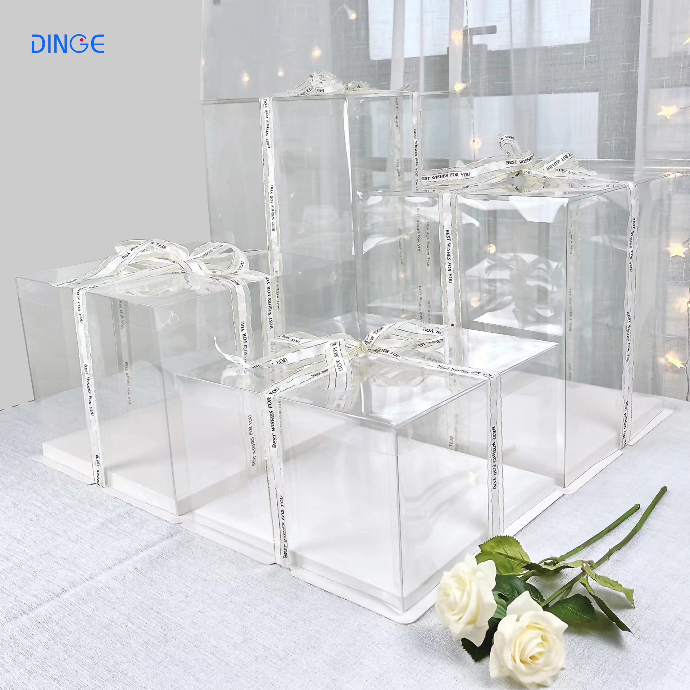 cake high rigid tall acetate wedding rectangle transport safe box delivery favour window 10x10x5 inch