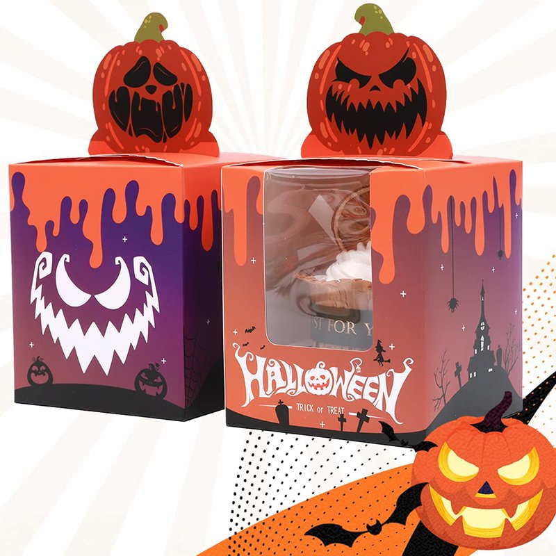 halloween food packaging paper gift box with clear window for halloween treat boxes