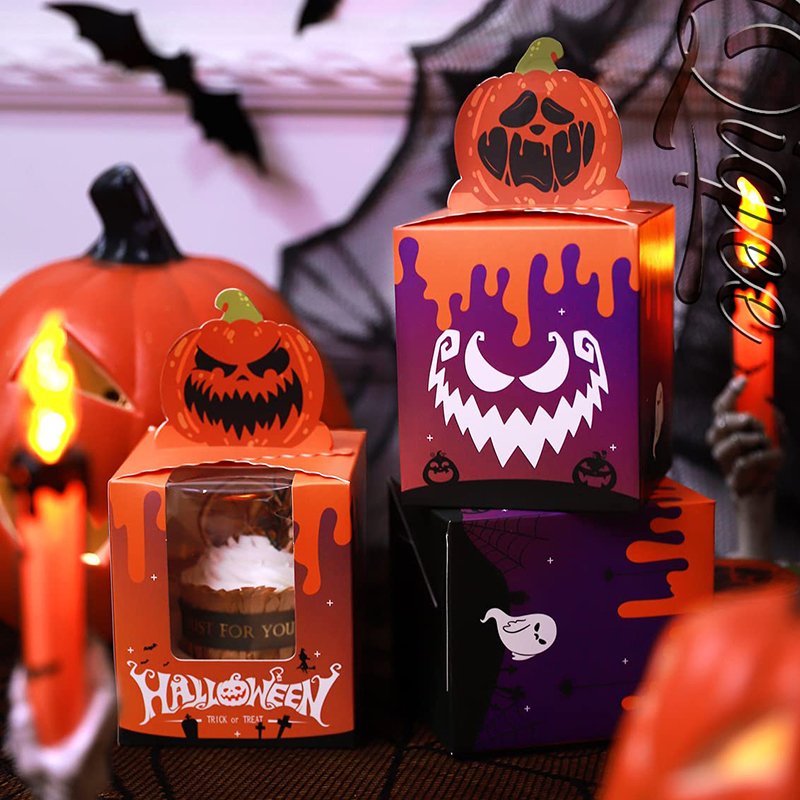 halloween food packaging paper gift box with clear window for halloween treat boxes