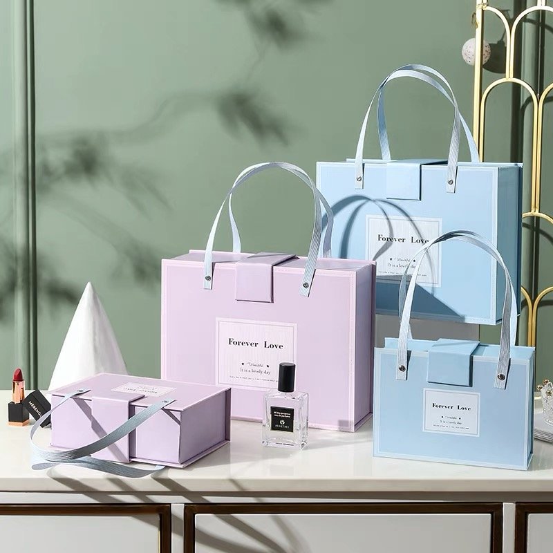 custom luxury fashion packing box with handles bag for human hair wig extension paper packaging
