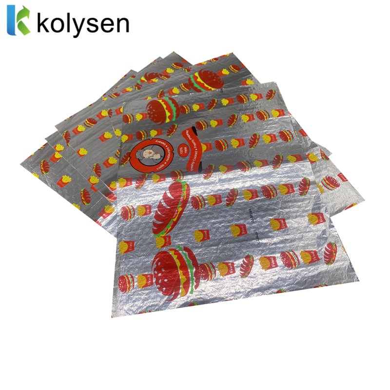 Hot Fast Food Insulated Hamburger Wrapper Burger Greaseproof Printed Aluminum Foil Wrapping Paper