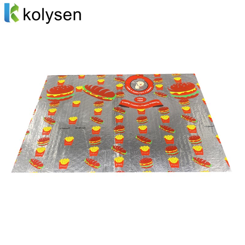 Hot Fast Food Insulated Hamburger Wrapper Burger Greaseproof Printed Aluminum Foil Wrapping Paper