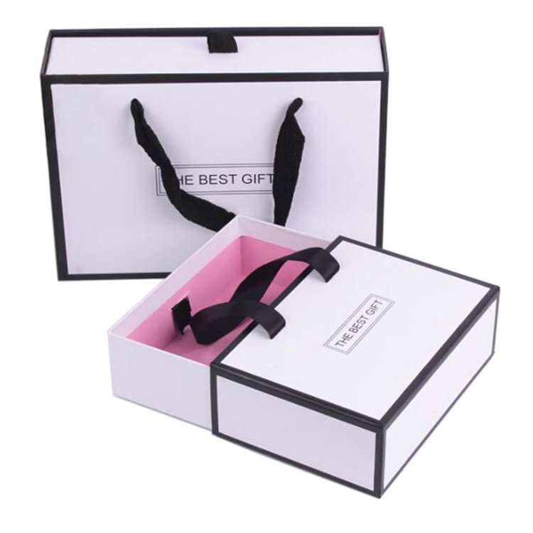 Custom logo luxury black cardboard empty paper drawer shoes boxes for packiging with handle
