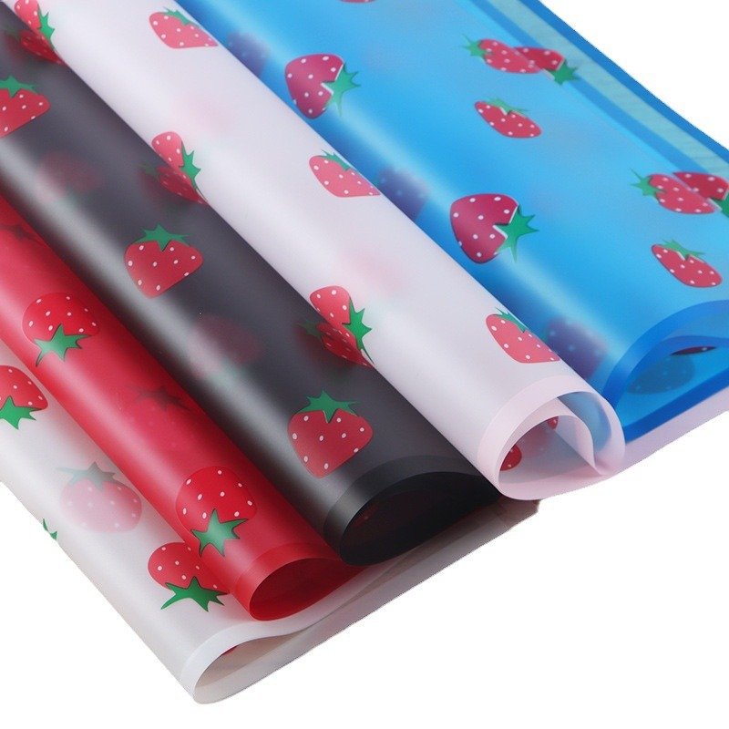 Floral Bouquet Paper Florist Supplies Packaging Paper for Wedding Gift DIY Valentine's Day Strawberry Pattern Waterproof OPP