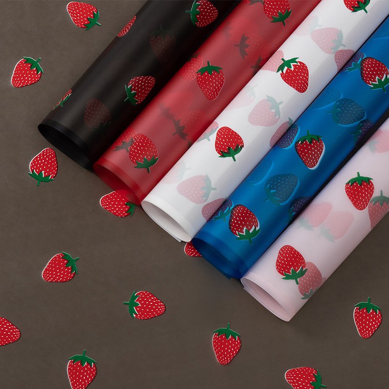 Floral Bouquet Paper Florist Supplies Packaging Paper for Wedding Gift DIY Valentine's Day Strawberry Pattern Waterproof OPP