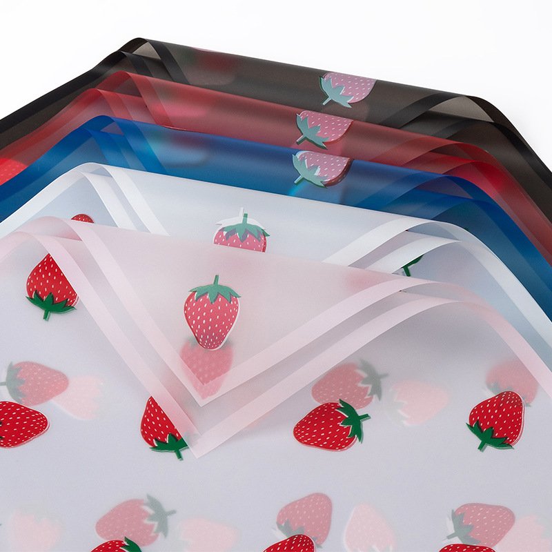 Floral Bouquet Paper Florist Supplies Packaging Paper for Wedding Gift DIY Valentine's Day Strawberry Pattern Waterproof OPP