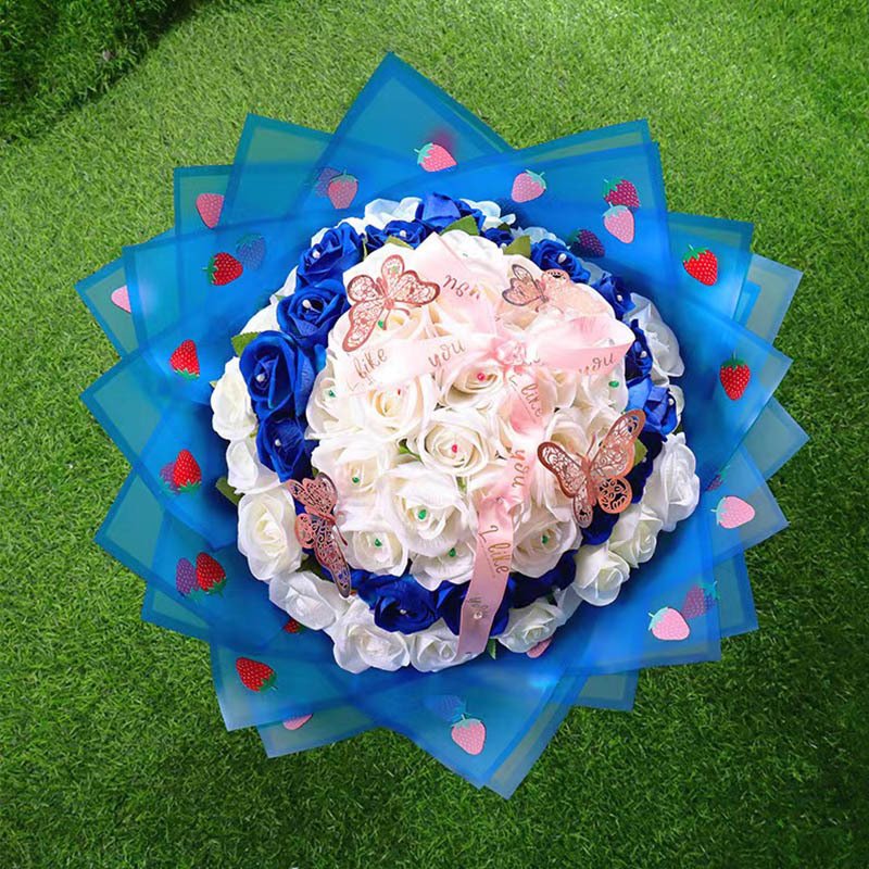 Floral Bouquet Paper Florist Supplies Packaging Paper for Wedding Gift DIY Valentine's Day Strawberry Pattern Waterproof OPP
