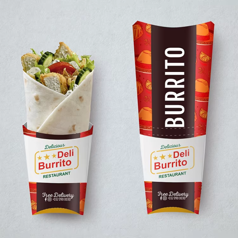 Wholesale Custom Logo Disposable Biodegradable UV Fast Food Packaging Grill Pie Kraft Burrito Wrap Paper Shawarma to Go Box