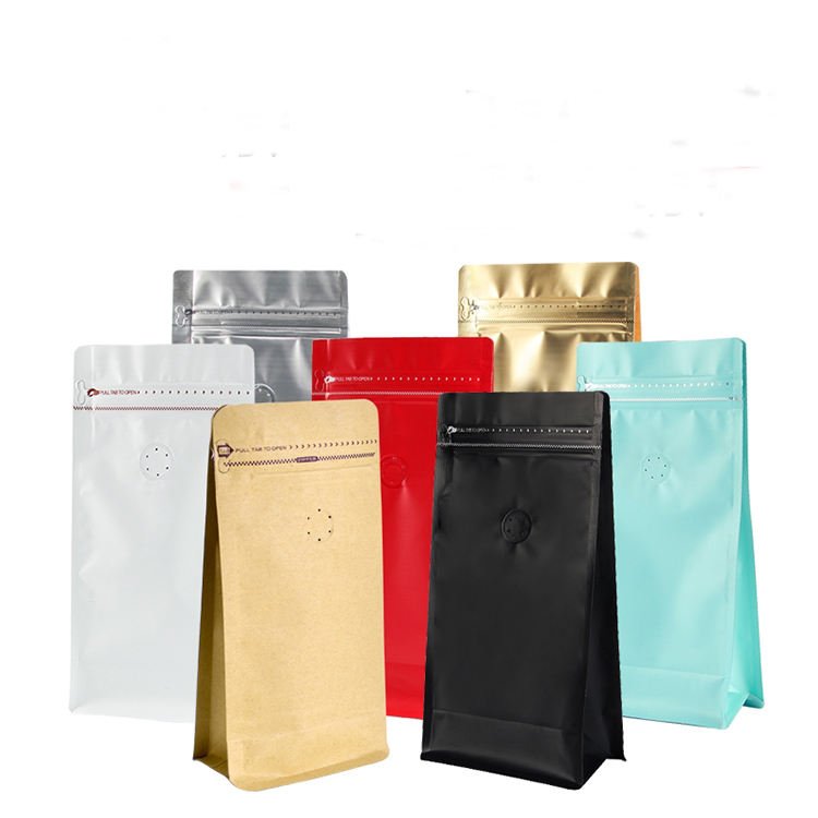 Wholesale Bio Pla Biodegradable Black Coffee Bags With Valve And Zipper Custom Paper Packaging Flat Bottom Coffee Bean Bag 250gr