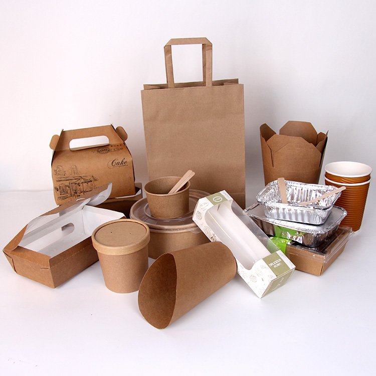 Cheap custom logo brown kraft paperboard bolsas papel catering takeout to go paper takeaway burger meal cake food container box