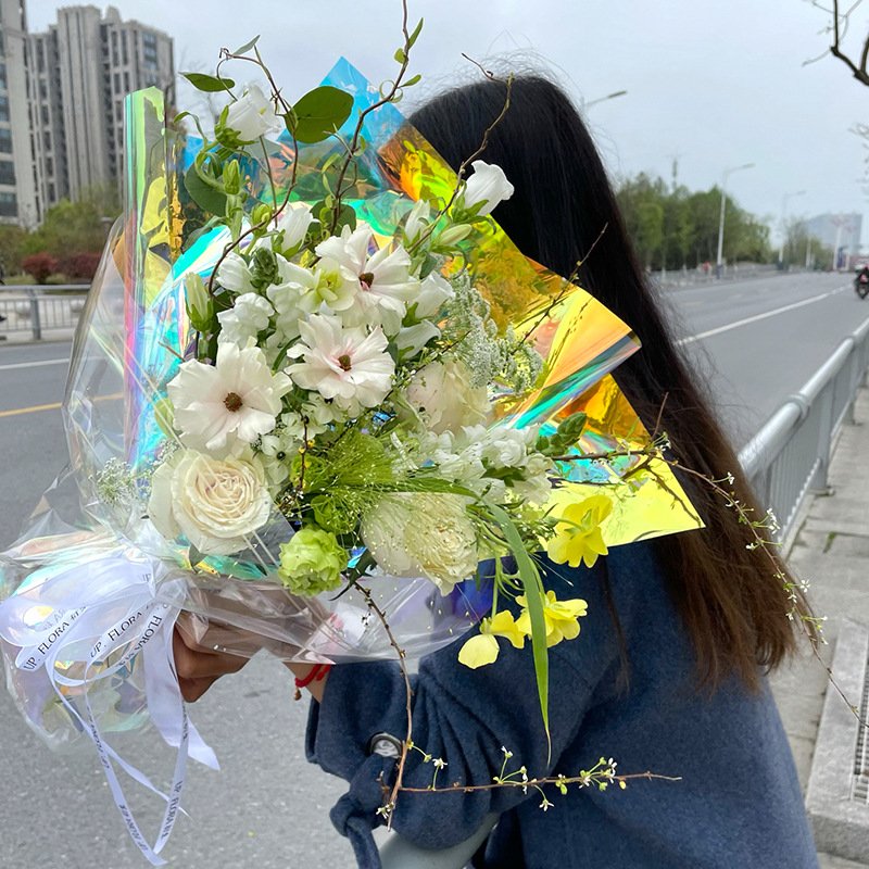 Transparent Waterproof Rainbow Film Clear Glass Paper Gift Bouquet Packaging Flower Wrapping Paper