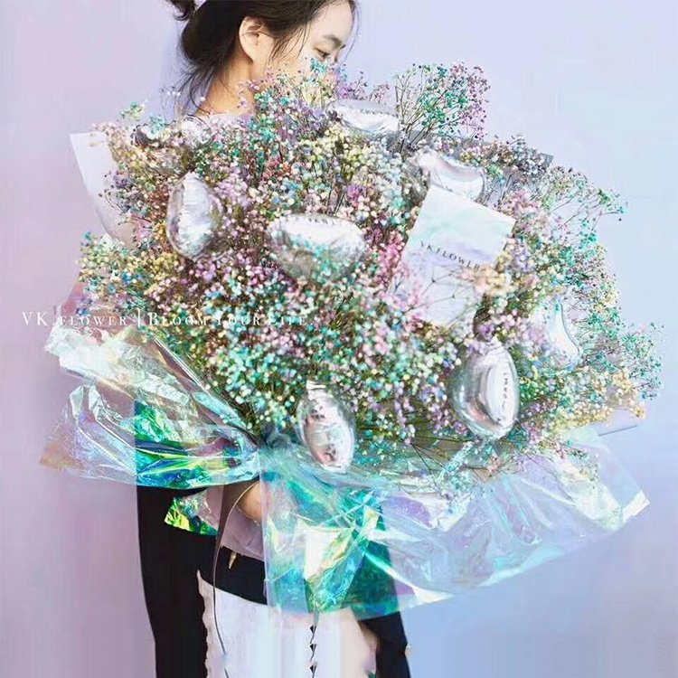 Transparent Waterproof Rainbow Film Clear Glass Paper Gift Bouquet Packaging Flower Wrapping Paper
