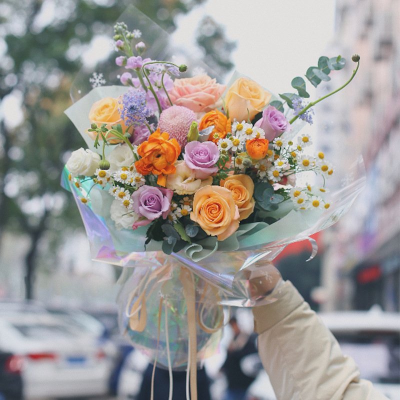 Transparent Waterproof Rainbow Film Clear Glass Paper Gift Bouquet Packaging Flower Wrapping Paper