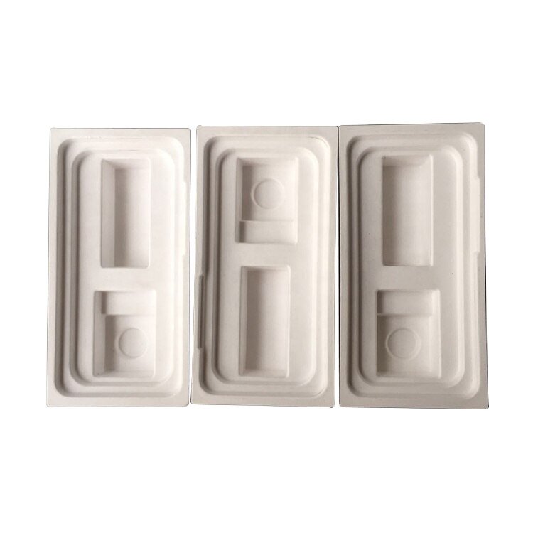 Wet press molded fiber tray white paper pulp tray mobile phone molded paper pulp packing inner tray