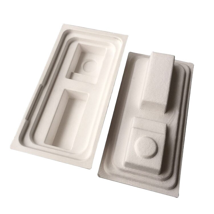 Wet press molded fiber tray white paper pulp tray mobile phone molded paper pulp packing inner tray