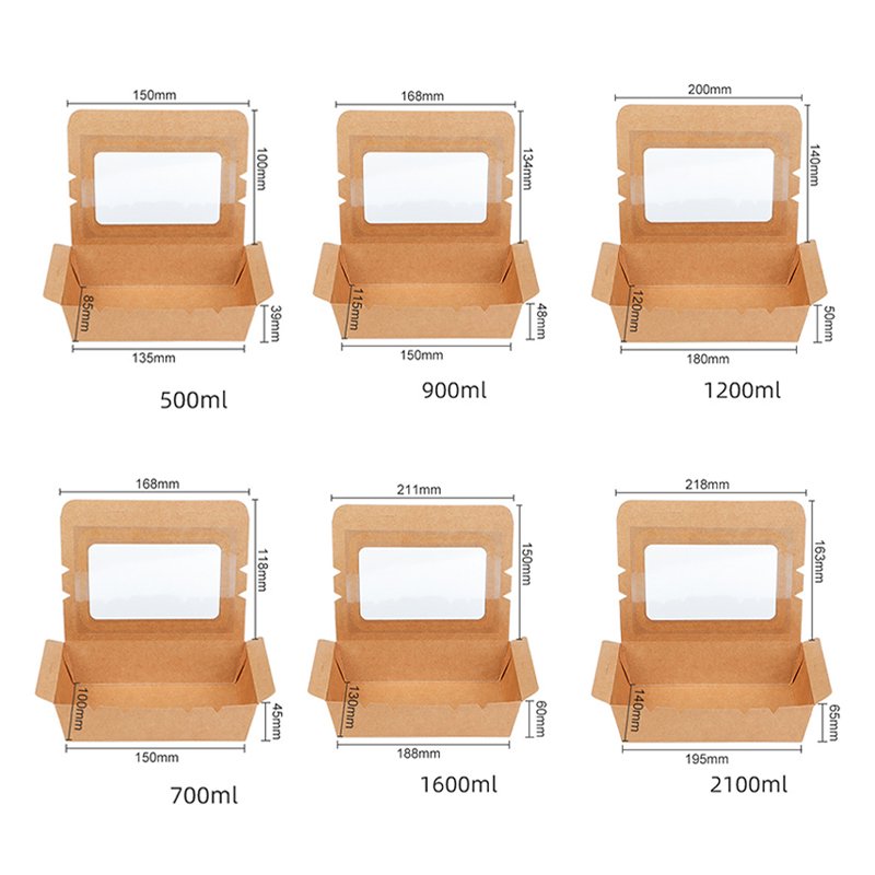 Disposable kraft paper takeout box with window wholesale biodegradable food packaging box with printed logo
