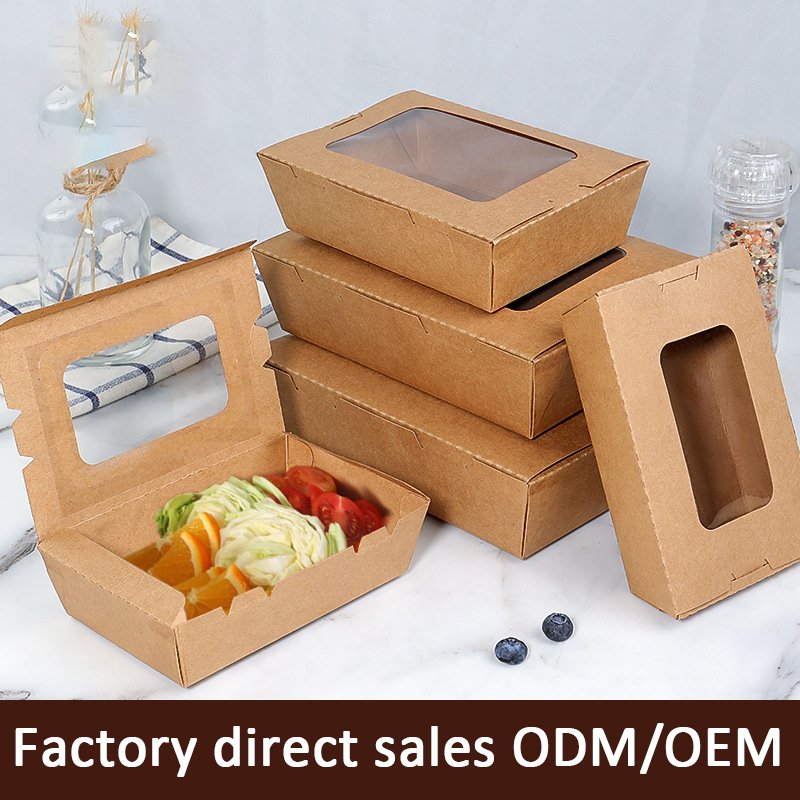 Disposable kraft paper takeout box with window wholesale biodegradable food packaging box with printed logo