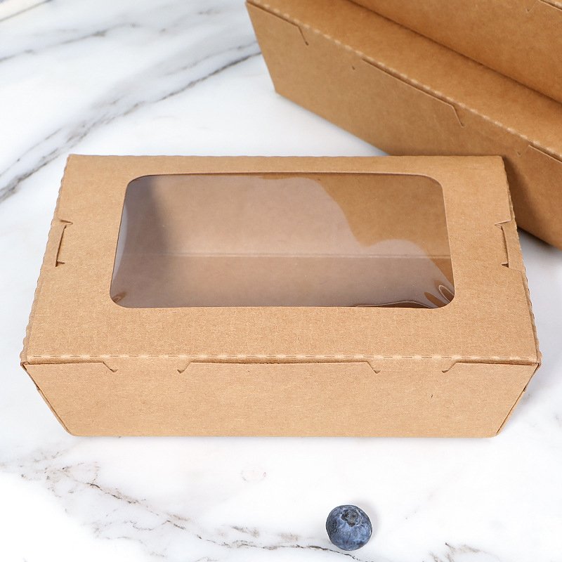 Disposable kraft paper takeout box with window wholesale biodegradable food packaging box with printed logo