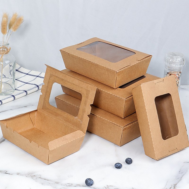 Disposable kraft paper takeout box with window wholesale biodegradable food packaging box with printed logo