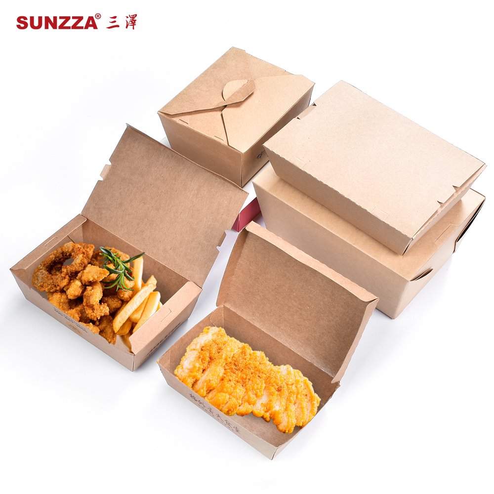 Sunzza Custom Print disposable Biodegradable Takeaway Kraft Paper Lunch Bento Sushi Delivery Packaging Hot Food Container box