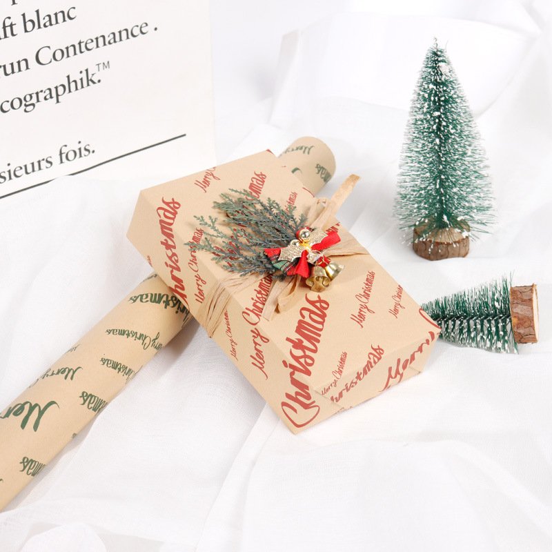 2024 High Quality Gift Packaging 80gsm Kraft Brown Custom Printed Paper Rolls Wholesale Christmas Wrapping Paper