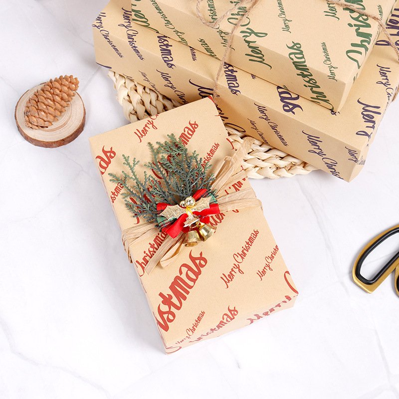 2024 High Quality Gift Packaging 80gsm Kraft Brown Custom Printed Paper Rolls Wholesale Christmas Wrapping Paper