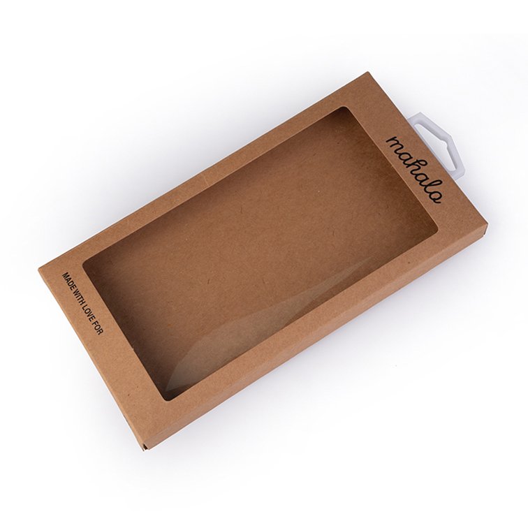 Custom Logo Folding Kraft paper Boxes For Mobile Phone Case packaging With Window Wholesale Craft paper Box