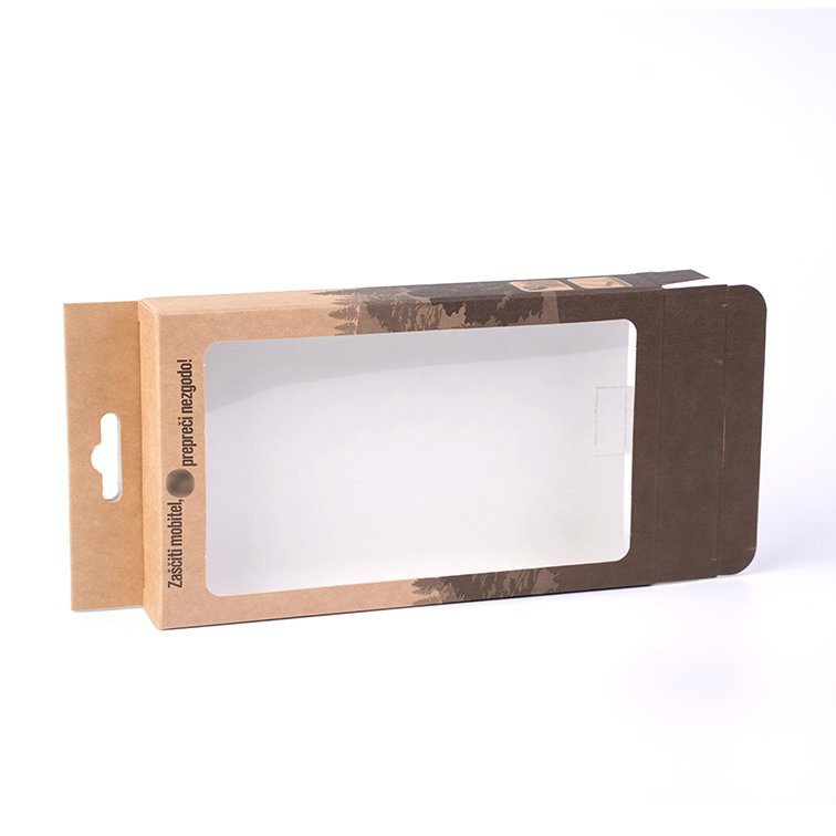 Custom Logo Folding Kraft paper Boxes For Mobile Phone Case packaging With Window Wholesale Craft paper Box