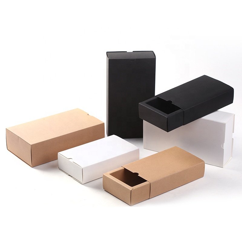 2024 Customized Eyelash Extensions Private Logo Slide Drawer Packaging White Brown Kraft Paper Box