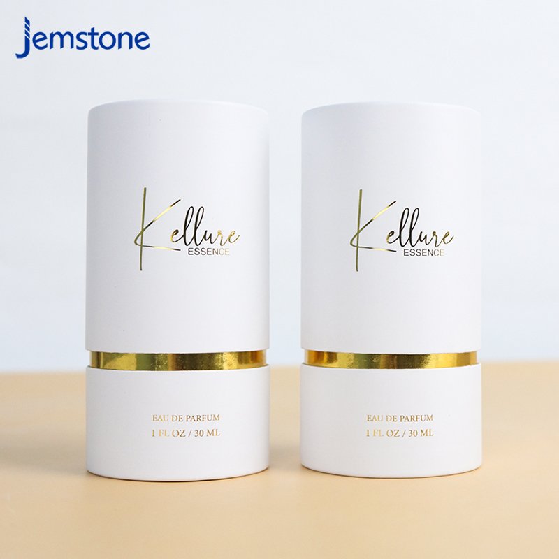 Custom Gold Stamping Logo White Round Box Strips 30ml Perfume Paper Tube For Perfume Packaging