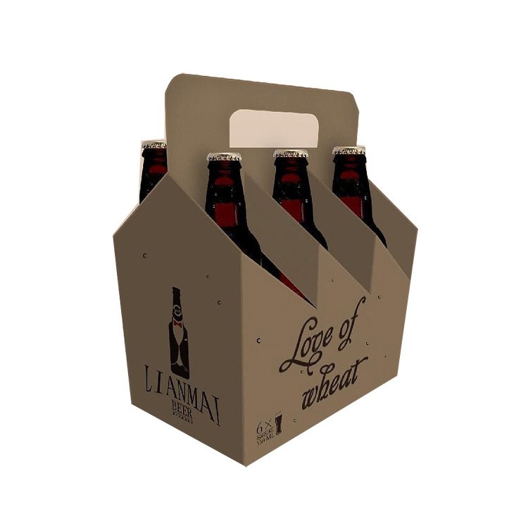 Eco-Friendly 3 4 6 8 bottle pack wine beer corrugated box carrier beer shipping box with handle
